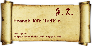 Hranek Kálmán névjegykártya